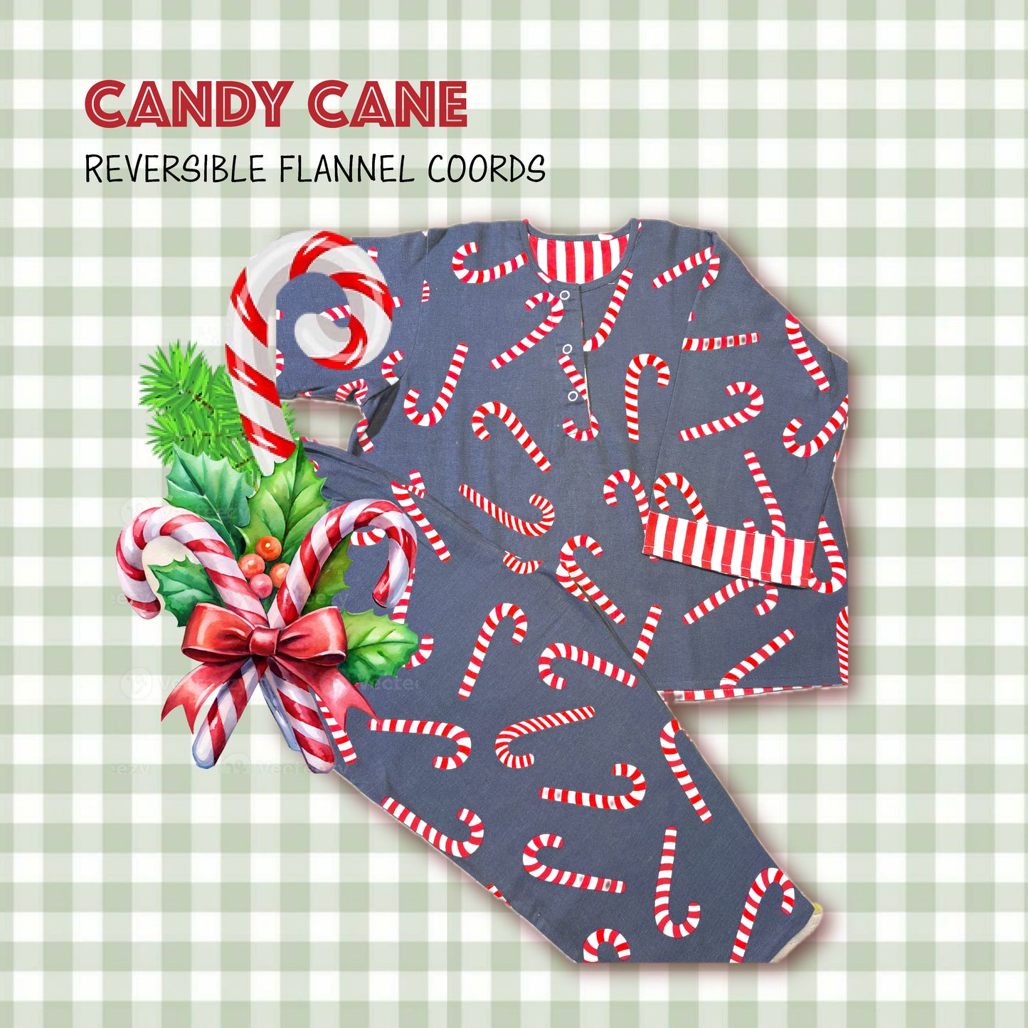 Candy Cane Flannel Reversible Coords