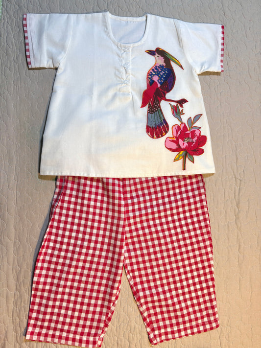 Chequered Birdy Appliqué Summer Set