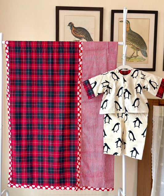 Penguin Parade Flannel Blanket & Coords for New Borns