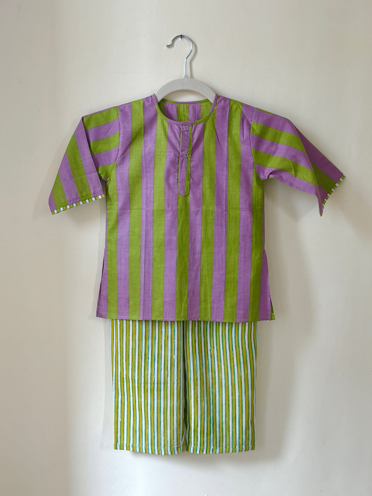 Lime Stripes Kurta Pajama Set