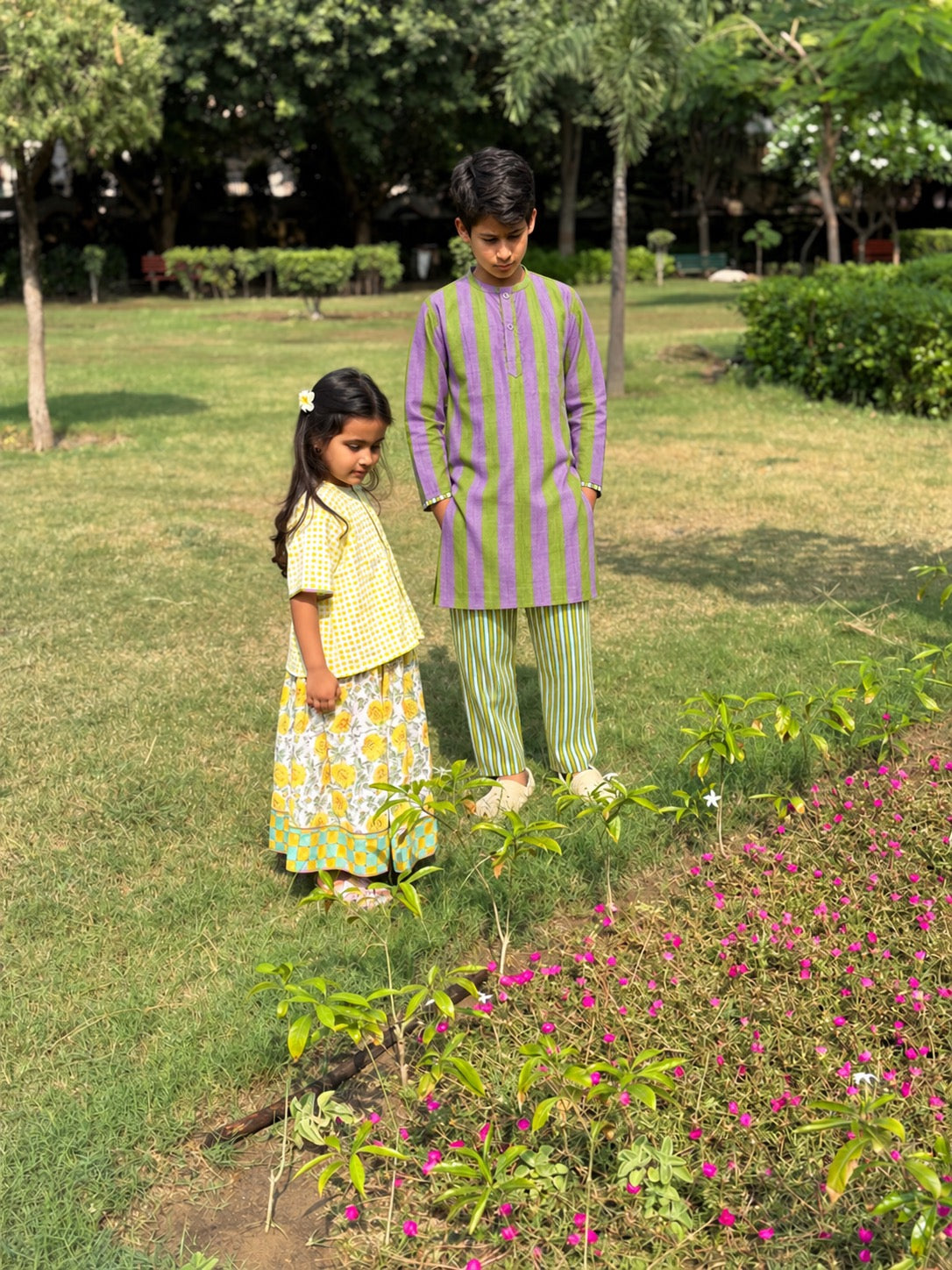 Lime Stripes Kurta Pajama Set