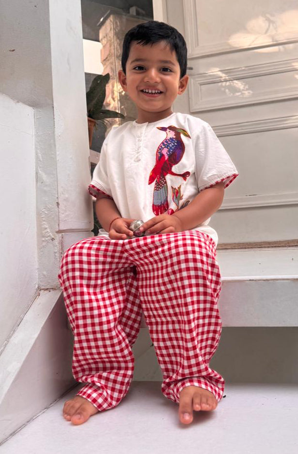 Chequered Birdy Appliqué Summer Set